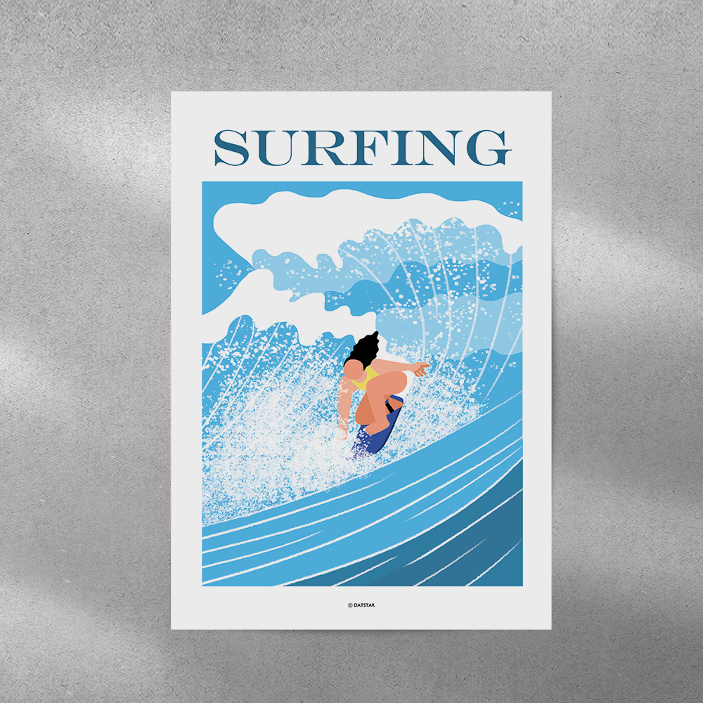 서핑 여자 여름 일러스트 포스터