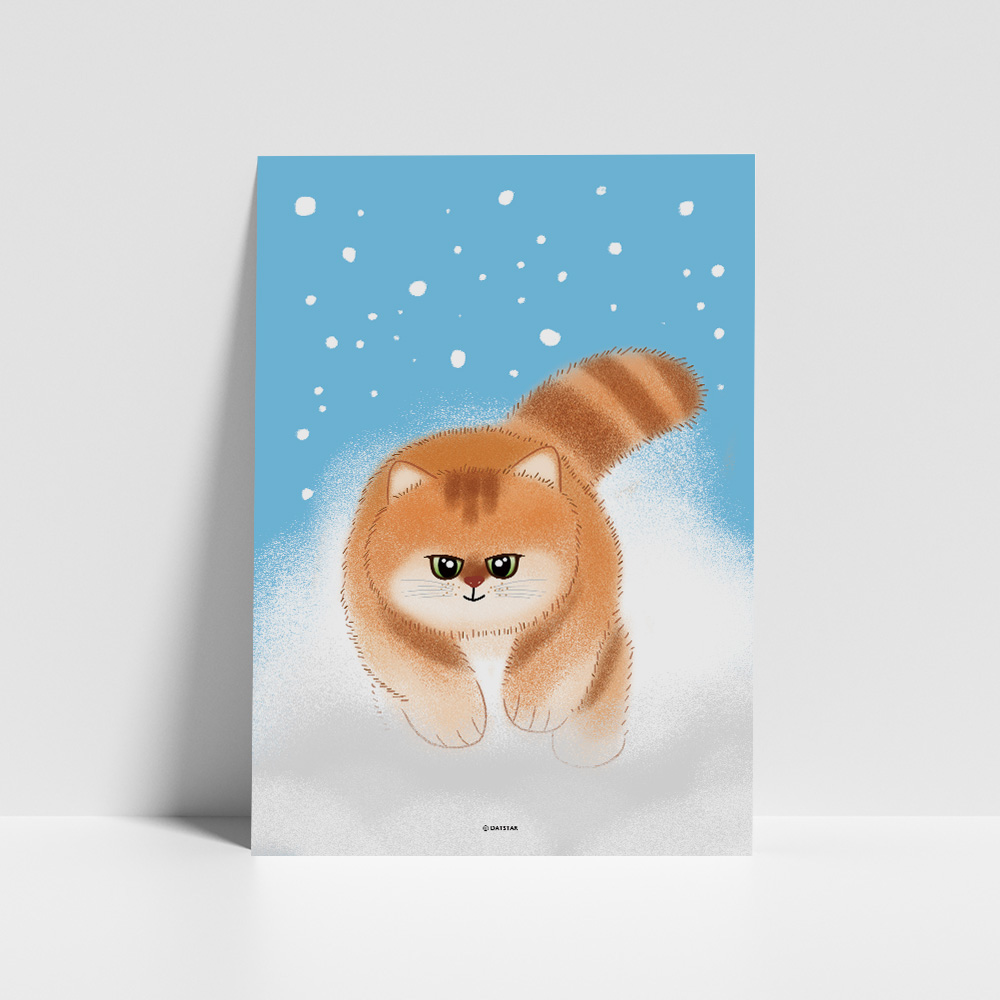 겨울 고양이 일러스트 포스터 액자